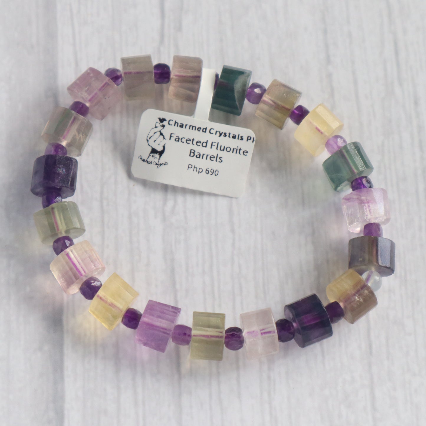 Irregular Faceted Fluorite Discs with Faceted Amethyst Cubes